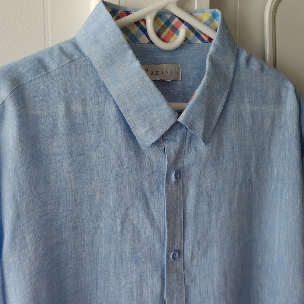Amiani 💯 percent Linen light Blue New without Tag XXL mens long sleeve shirt